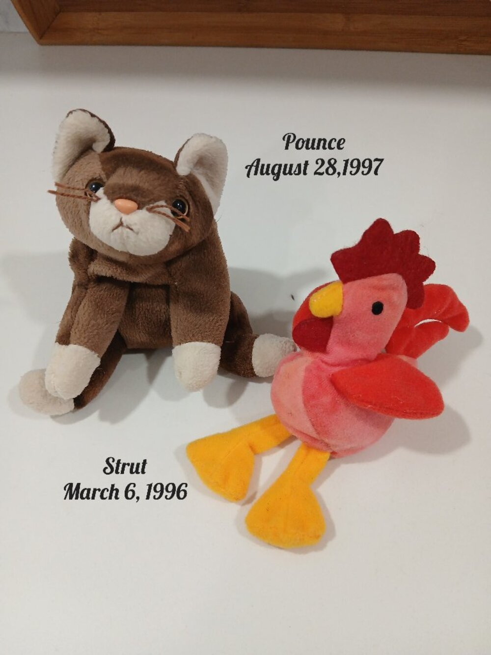 Ty Cat & Rooster Beany Babies, No Tags Birth & Poem Will be included.